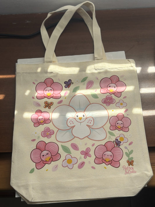 Tote bag ilustrada floral kawaii “Orquídea” | Petra y Lola