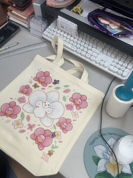 Tote bag ilustrada floral kawaii “Orquídea” | Petra y Lola