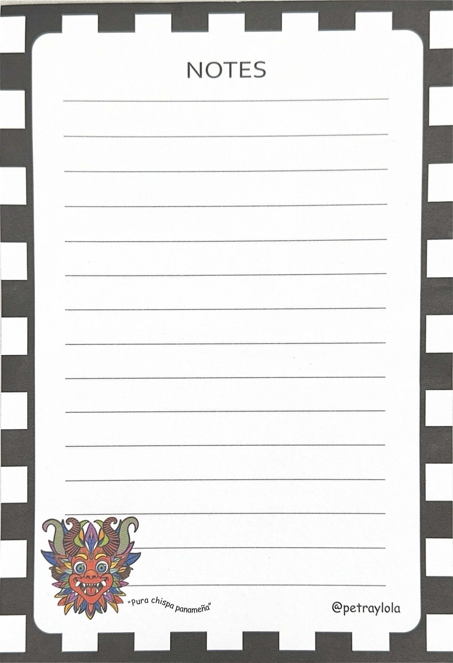 Notepad ilustrado “Pura chispa panameña” | Bloc de notas artístico blanco y negro – Petra y Lola